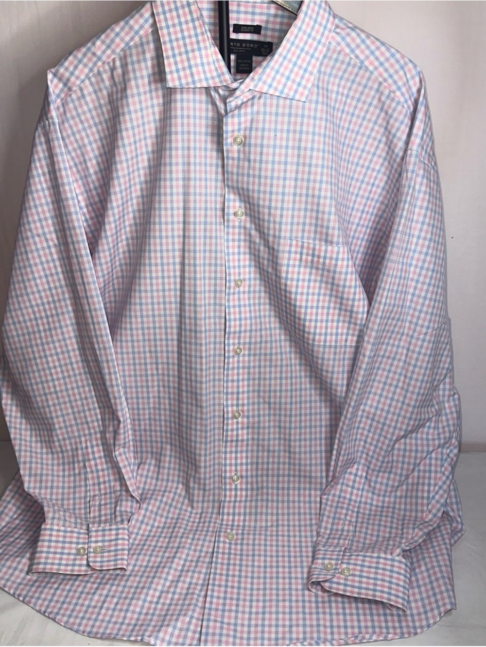 Pronto Uomo Pink and Light Blue Check Dress Shirt